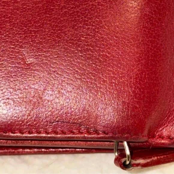 CHANEL Red Camellia Lambskin Leather L-Zip Wallet W/Chanel dust bag - Picture 4 of 7